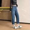 Women's Petite High-Waist Elastic Harem Jeans: Cropped, Plus-Size Carrot Pants for Spring & Autumn