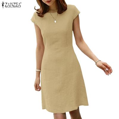 Women Casual Round Neck Summer Slim Short Sleeve Dress