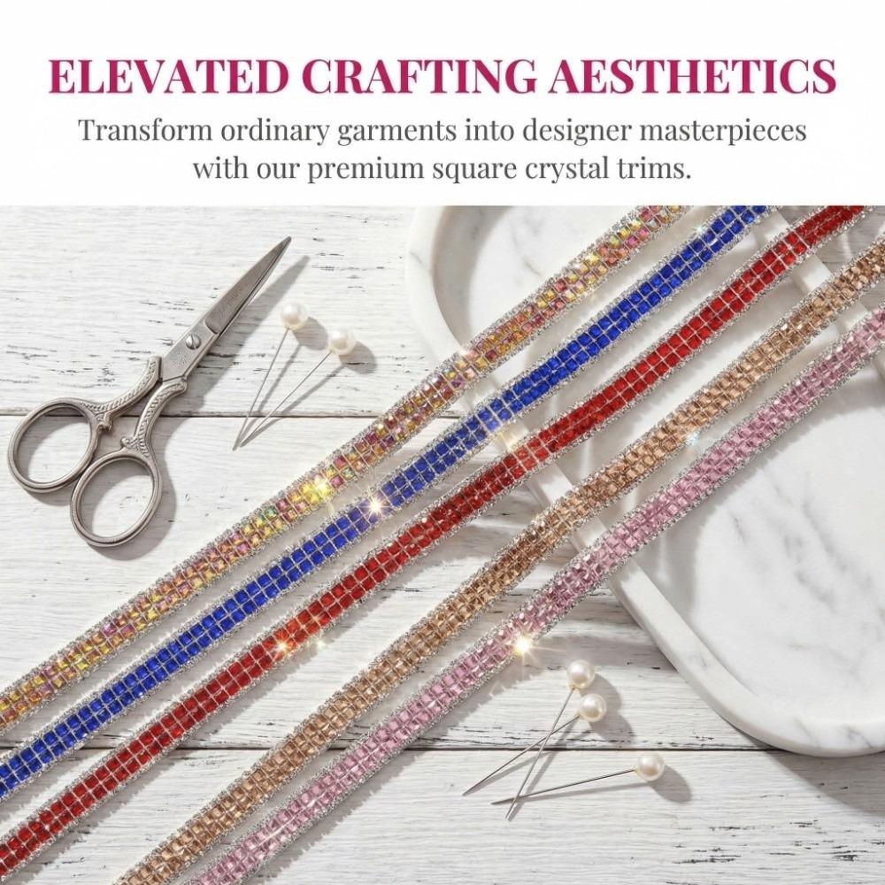 Iron on Trim Square Crystal Rhinestone Trim Rhinestone Hot Melt Hot Fix Tape DIY Rhinestone Chain Bridal Dress