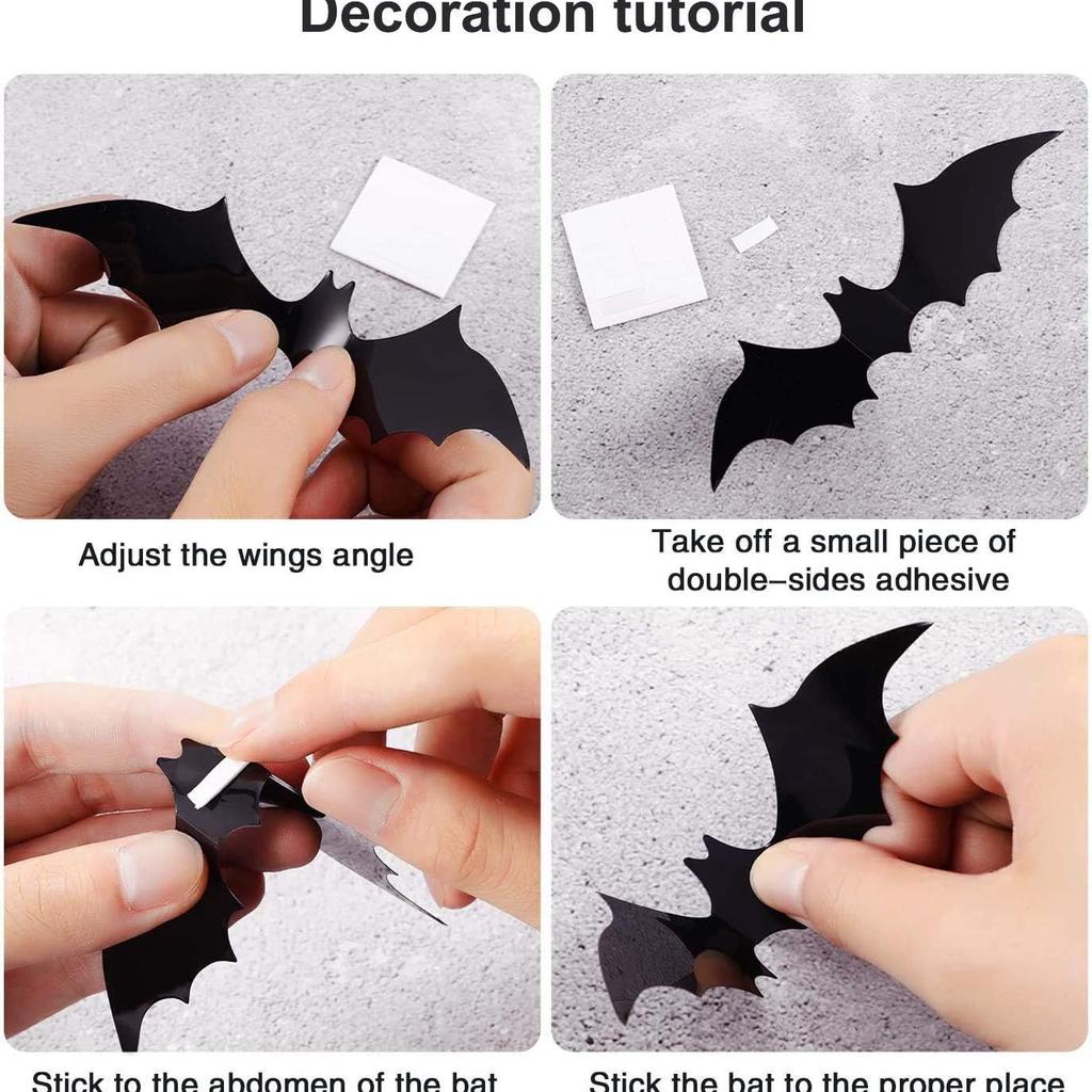 Halloween 3D Bats Wall Decorations, Black Hanging Bat Stickers, Spooky Party Supplies for Haunted House Decor