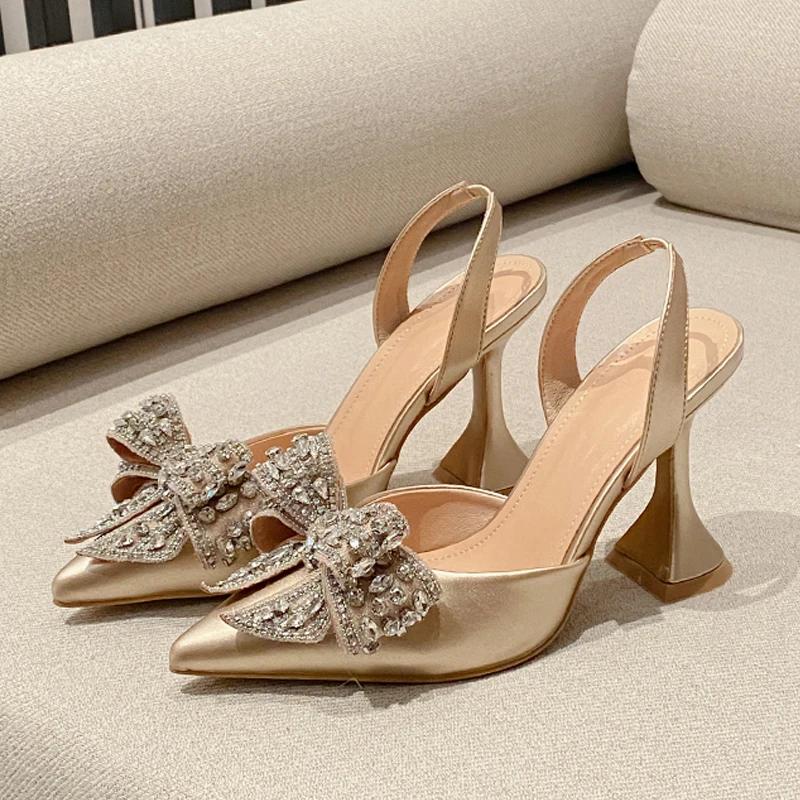 New Design Crystal Butterfly-knot Women Pumps Street Style High Heels Pointed Toe Shoes Sexy Wedding Party Sandals