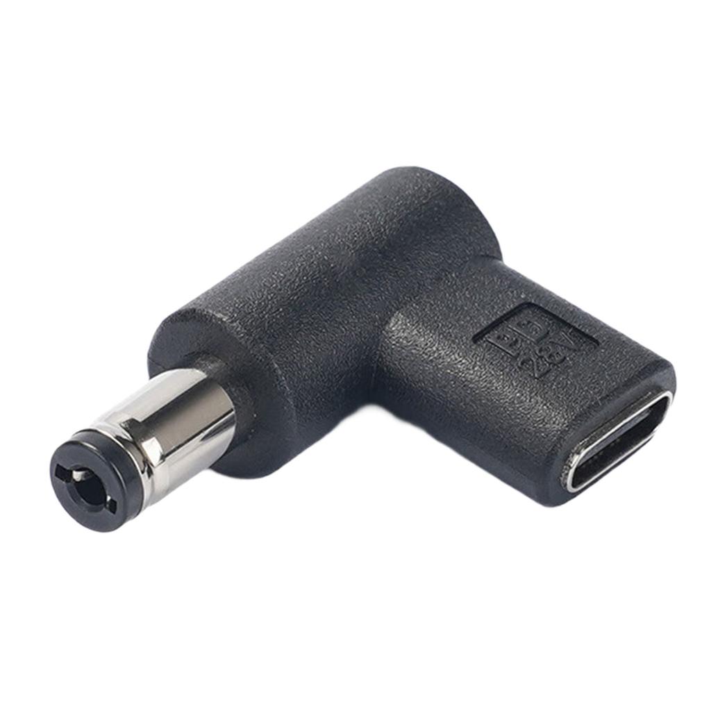 Female USB C To Male DC5.5x2.1mm/5.5x2.5mm Adapter 90 Degree Charging Connector for Phones Laptops Routers Black
