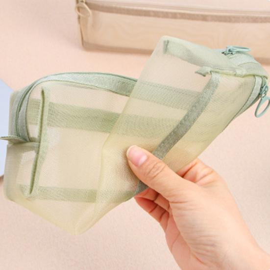 Pencil Case Double-Layer Large Capacity Transparent Mesh Students Exams Stationery Organizer Break-resistant Pencil Bag
