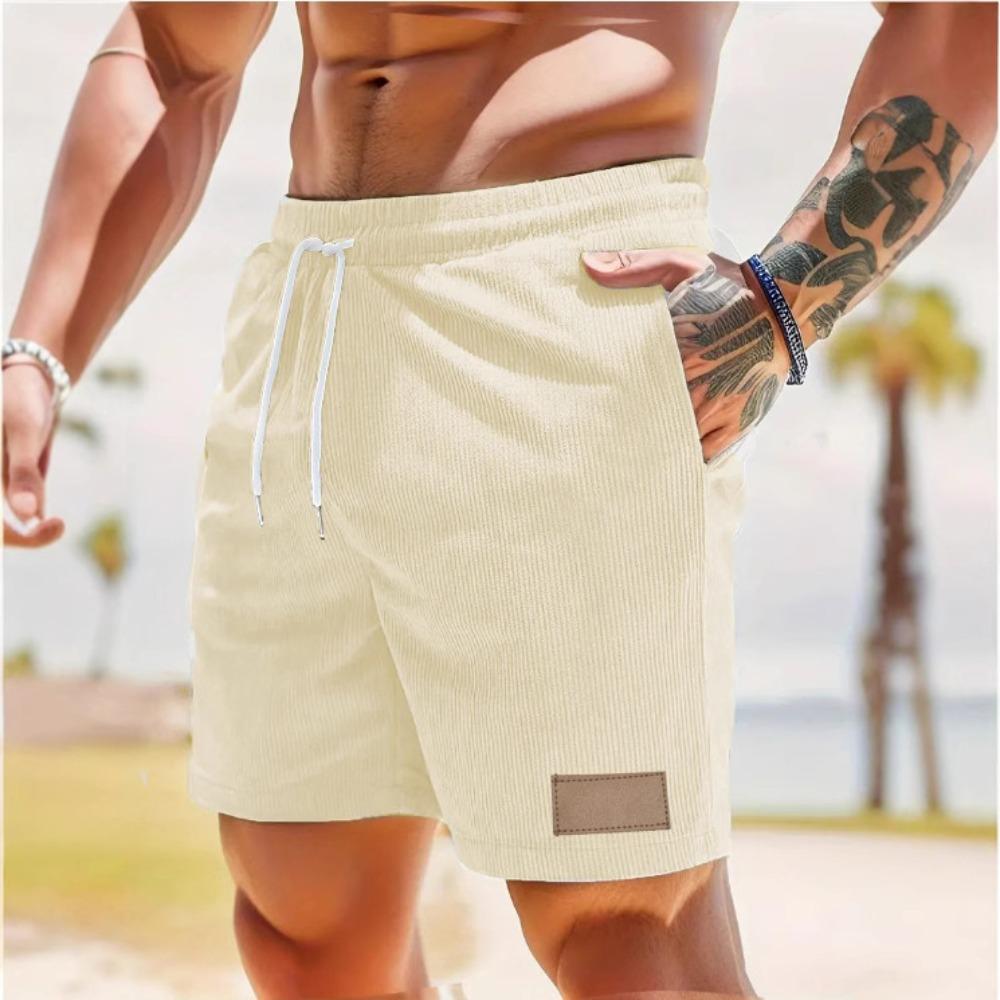 

Летние мужские однотонные шорты, спортивные брюки на шнуровке, вельветовые простые бриджи, повседневные брюки 2XL бежевый