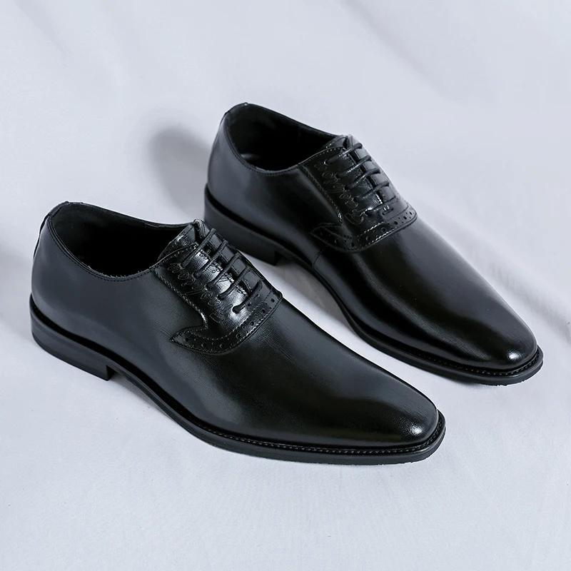 

Мужские свадебные туфли Модные кожаные туфли Остроносые оксфорды на шнуровке Деловая обувь Официальные черные туфли-броги Мужская обувь 38 чёрный
