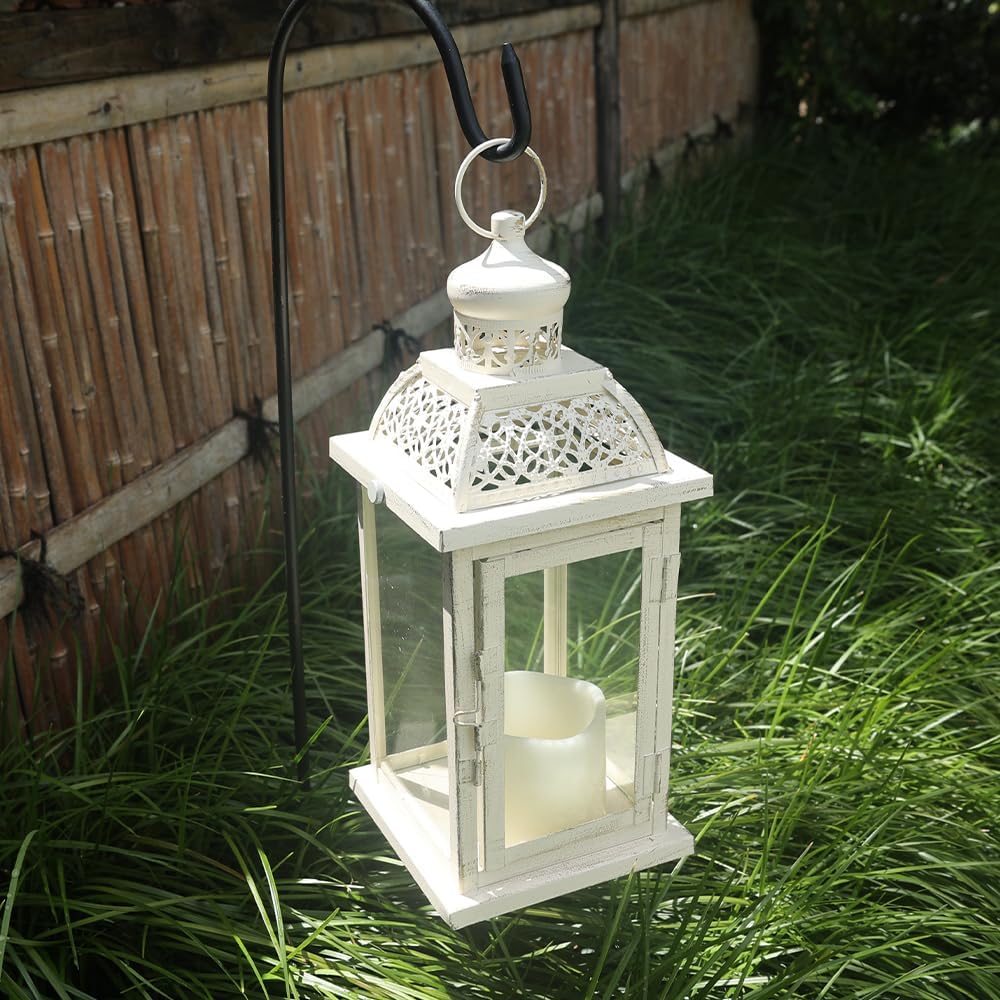 NEEDOMO 14.4" Lanterns Decorations Indoor, Hanging Candle Lantern Outdoor, Vintage Large Lantern Decor with Clear Glass, Metal Candle Holder for