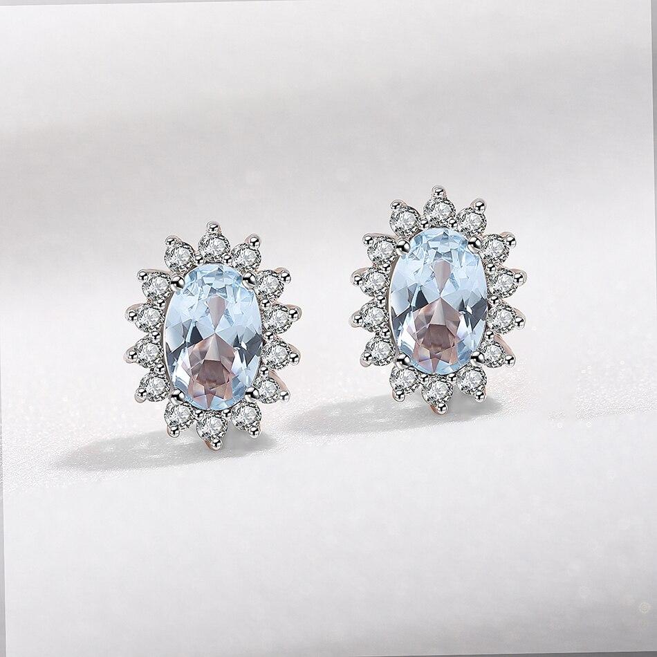 Diana-Ohrringe aus 925er Sterlingsilber, Edelstein, blauer Topas, luxuriöser, rosévergoldeter Ohrstecker für Frauen, Hochzeitsversprechen, edler Schmuck