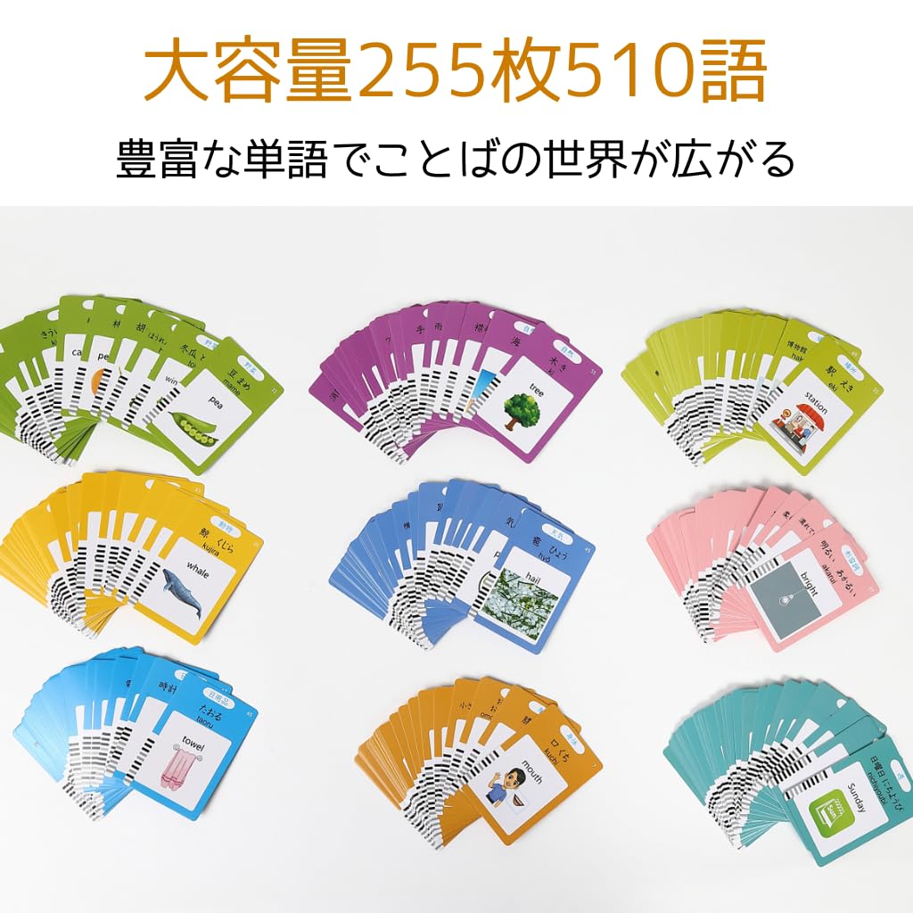 Looren English Flashcards with Audio 510 Includes both English and A large volume set for toddlers and young (255 cards, words) - Japanese. children.