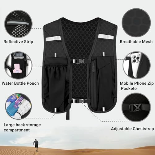 Running Hydrating Vest with 500ml Kettle, Adjustable Chest Strap, Light and Breathable, Suitable for Marathon Jogging and Riding, Can Store Mobile Ph