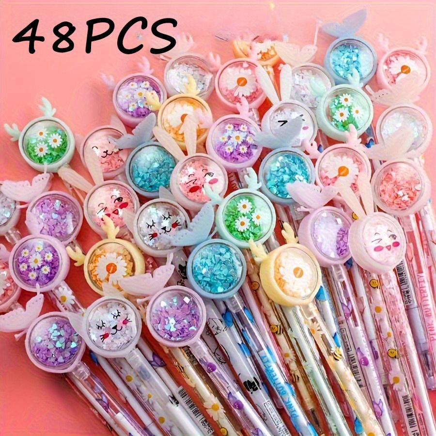 48pcs Sparkling Butterfly & Flower Gel Pens - Assorted Colors, Pastel Design with Glittery Butterflies & Flowers, Perfect for Valentine'S Day Gifts an