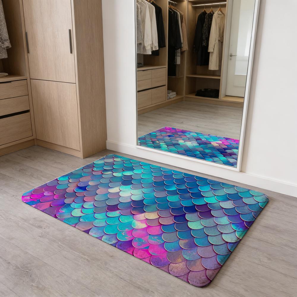 Fish Scales Pattern Floor Mat Flannel Door Mat Non-Slip Absorbent Washable Indoor Home Rug