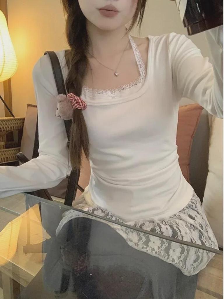 Ballet-Inspired Lace Halter Sweater for Women - Autumn/Winter Korean Style