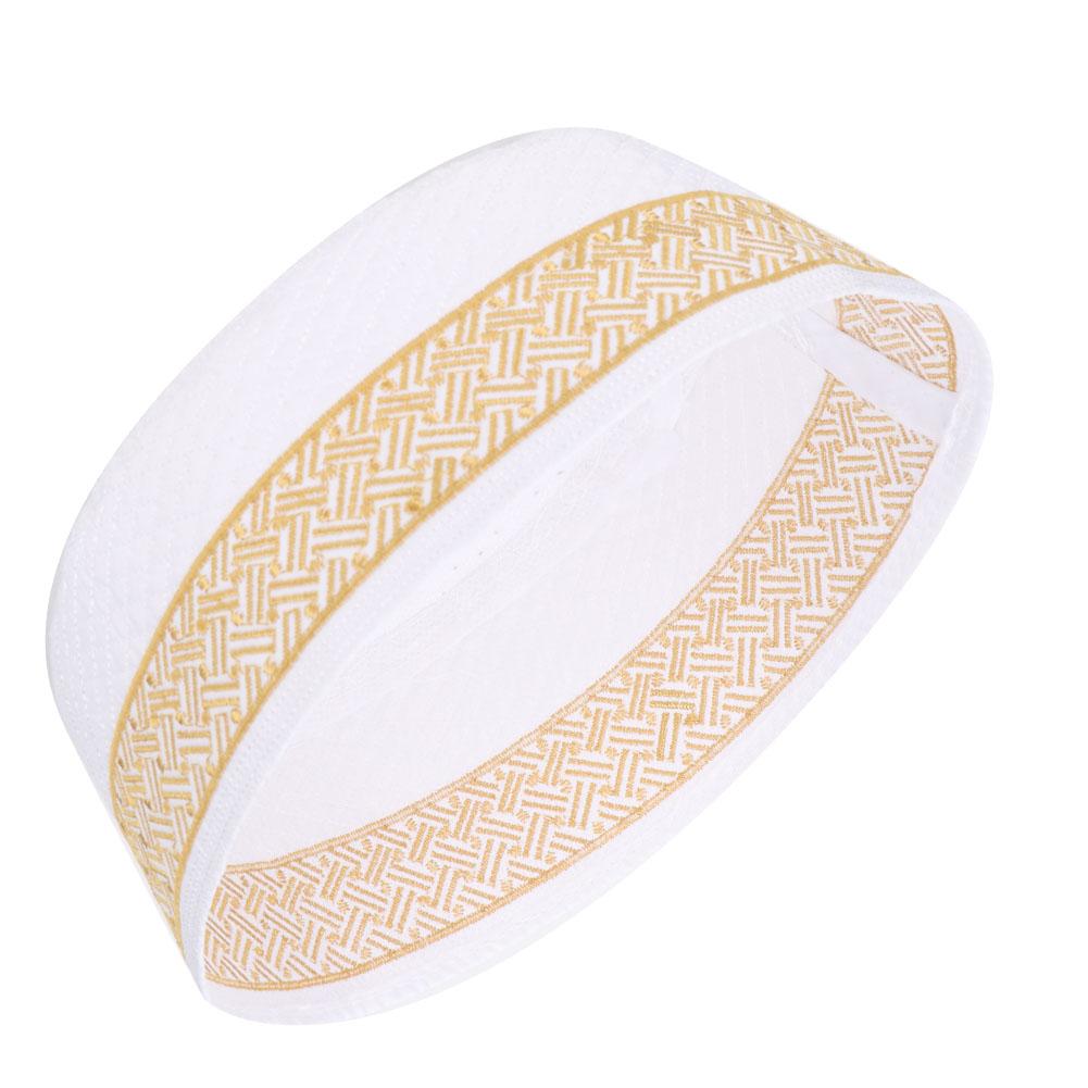 Polyester Mixed Cotton Cloth Muslim Prayer Hat Islam Man Embroidery Hat Male Head Cap