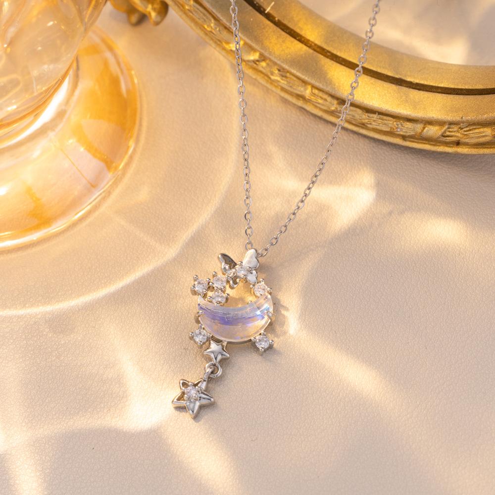 New‑Season Moon‑Splash Galaxy Women Necklace, Niche Short‑Style Fresh‑Temperament Versatile Sweet Moon‑Motif Collarbone Chain