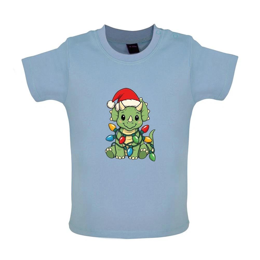 Triceratops Christmas Lights - Baby Kids Boys Girls Unisex T-Shirt / Babygrow - Dinosaur Cute Funny 100