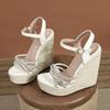 15CM Wedges Heel Platforms Sandals Chunky Sole Open Toe Crystal Straps Women's Fashion Sandals Zapatos De Mujer Size 34-42