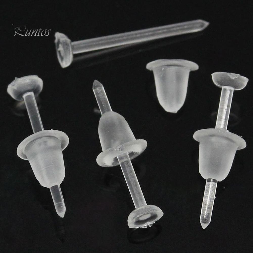 50Pcs/Set Unisex Clear Plastic Earring Post Ear Pins Backs DIY Jewelry Accessory