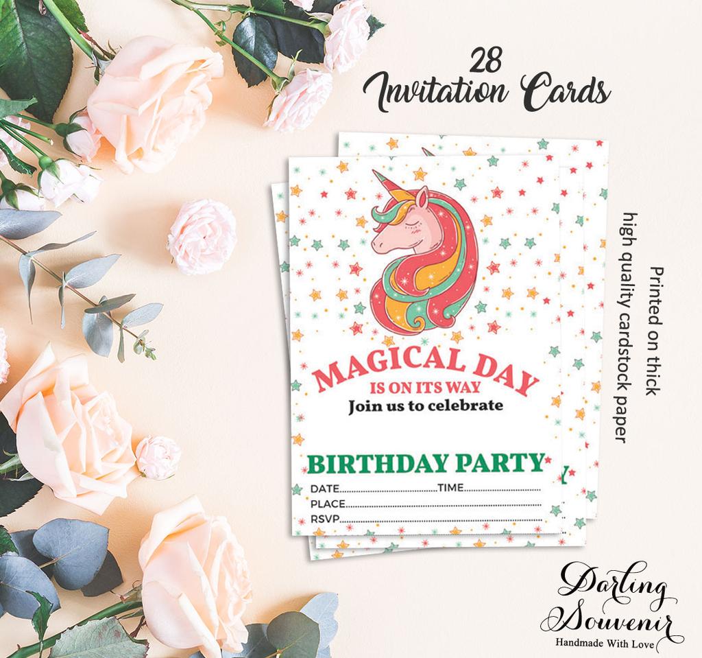 Darling Souvenir White Birthday Invitation Card Printable Elegant Fill or Write In Blank Party Invites 28 Pcs 5 X 7