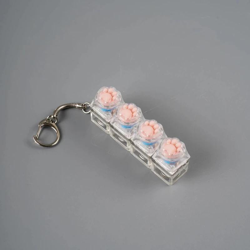 Cat Paw Glow Keychain Fidget Toy Light-Up Silicone Keyboard Button Stress Reliever Portable Clicker Keyring for Anxiety Desk