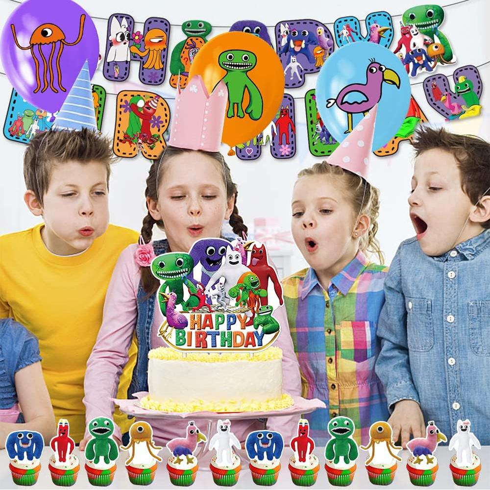 Banban Garden Party Decorations Include A Cake Figurine, Banner, And Balloons