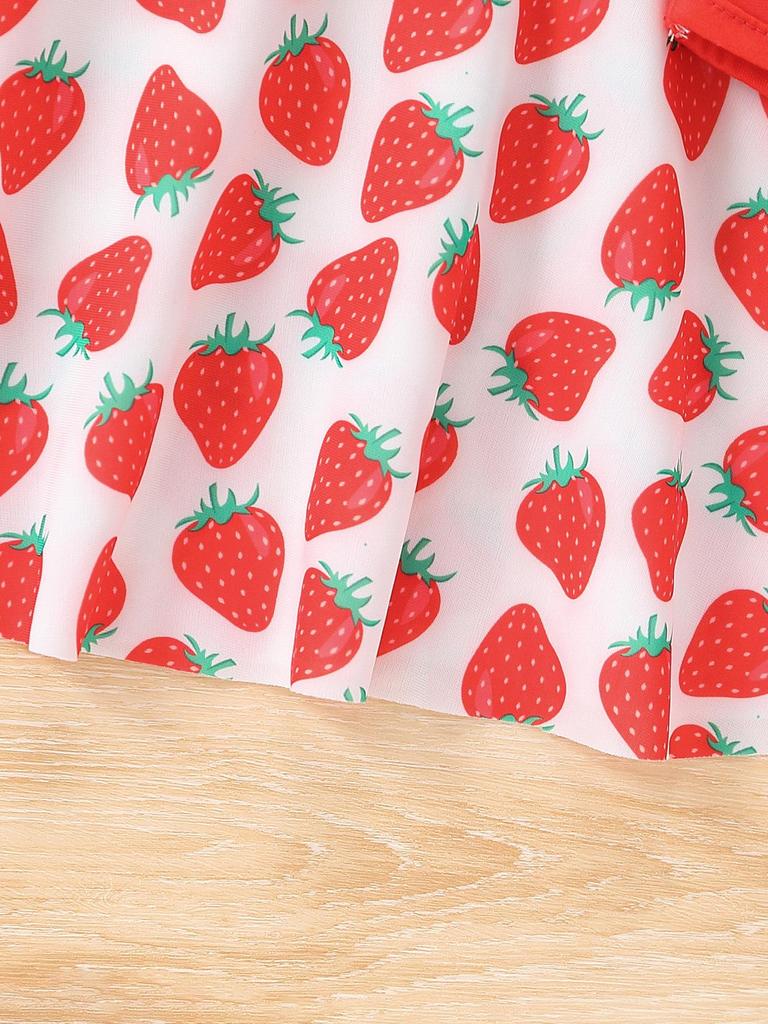 Trendy bez rukávů jahodový potisk špagetová ramínka bikiny - roztomilé 3dílné plavky