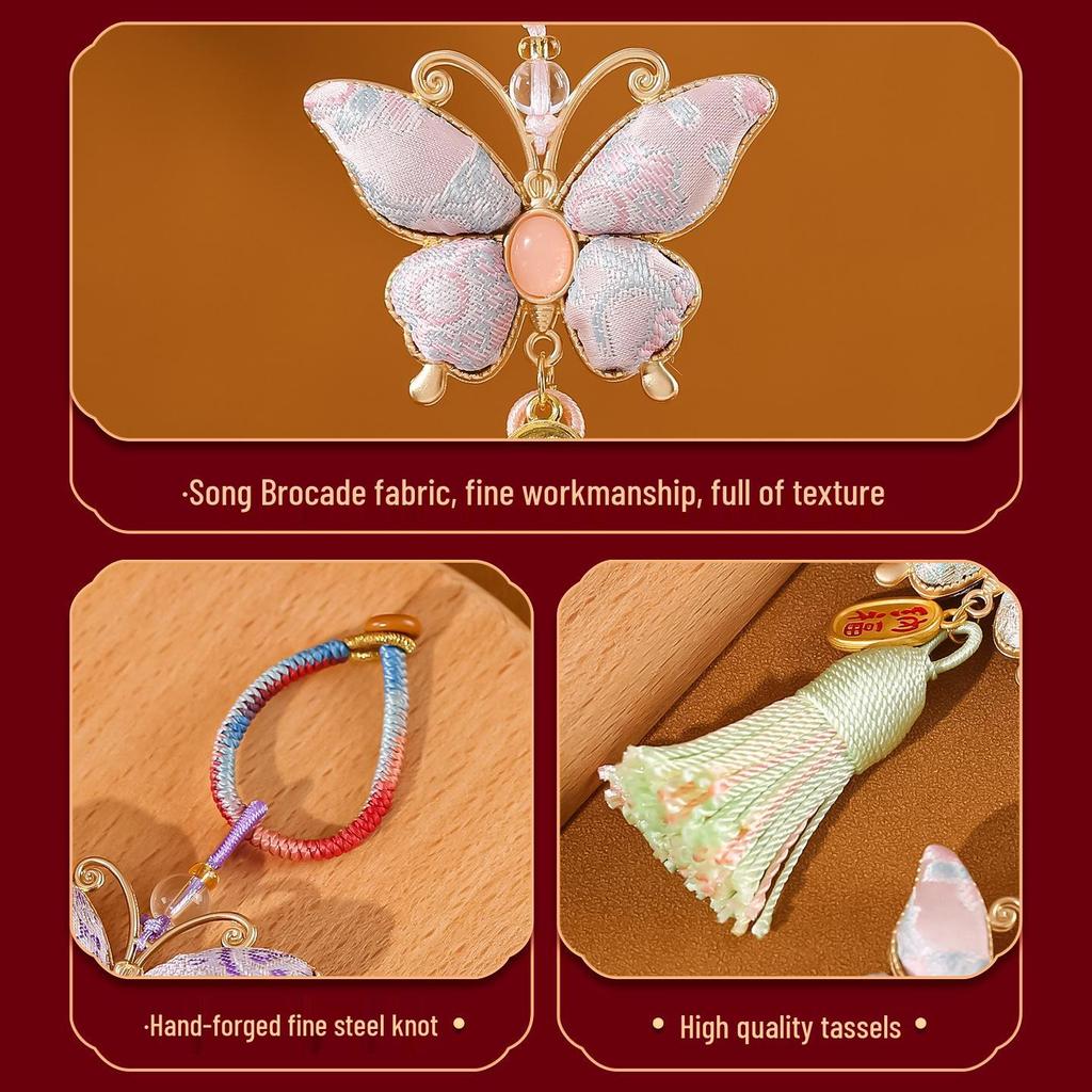 Song Brocade Embroidery Butterfly Pendant - Handmade Chinese Style Bag, Car, and Cheongsam Ornament