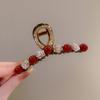 1pc Rose red pearl clip women's autumn and winter new fashion style, back of the head plate hair clip hair accessory