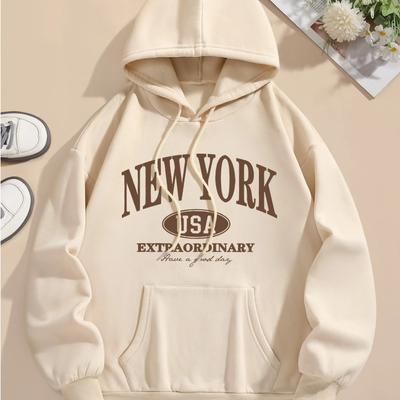 Autumn Winter New York Letter Print Women Hoodie Drawstring Long Sleeve Casual Hooded Sweatshirt Women's Clothing Men Pullovers