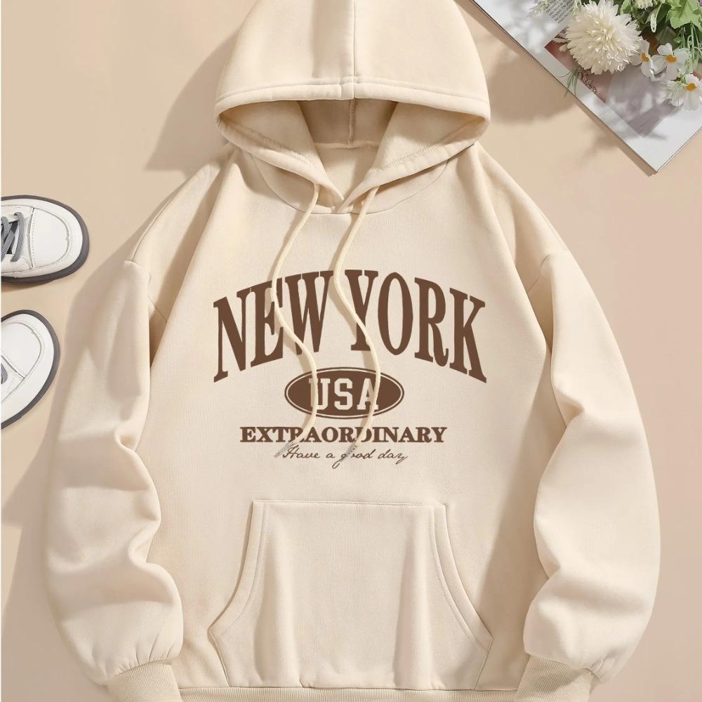 

Осень Зима Принт Буква Нью-Йорк Женское Худи На Кулиске Длинный Рукав Повседневный Худи Толстовка Женская Одежда Мужские Пуловеры 2XL