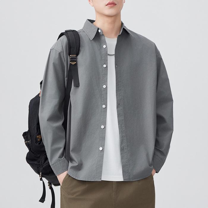 New Japanese Retro Spring Long-sleeved Casual Shirt Men's Pure Cotton Shirt American Style