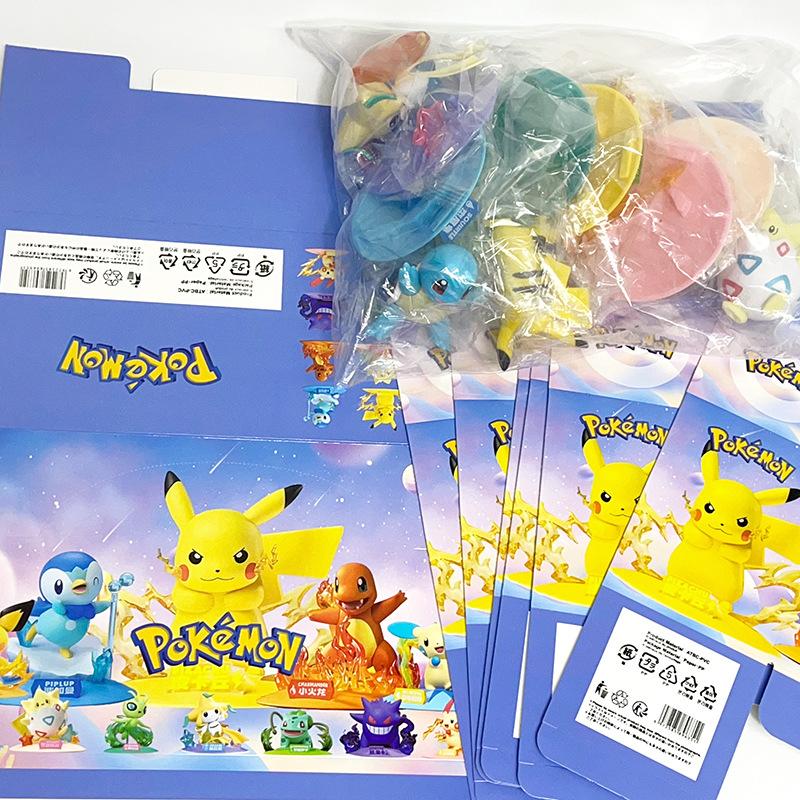 6pcs Set Pokemon Blind Box Toys 8cm Pocket Monster Action Figure Pikachu Charmander Squirtle Bulbasaur Piplup Celebi Model Decor