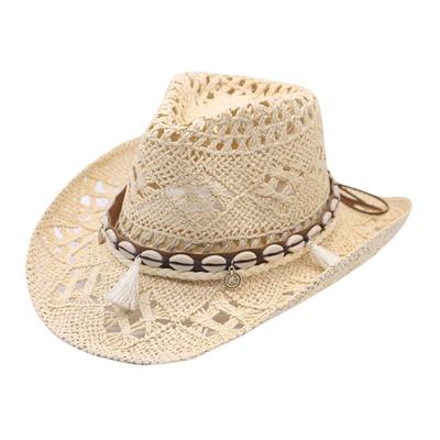 Frühlings- und Sommer-Hohlwestern-Denim-Strohhut für Herren und Damen, Muschel-Jazzhut, Outdoor-Sonnenschutz, Sonnenhut