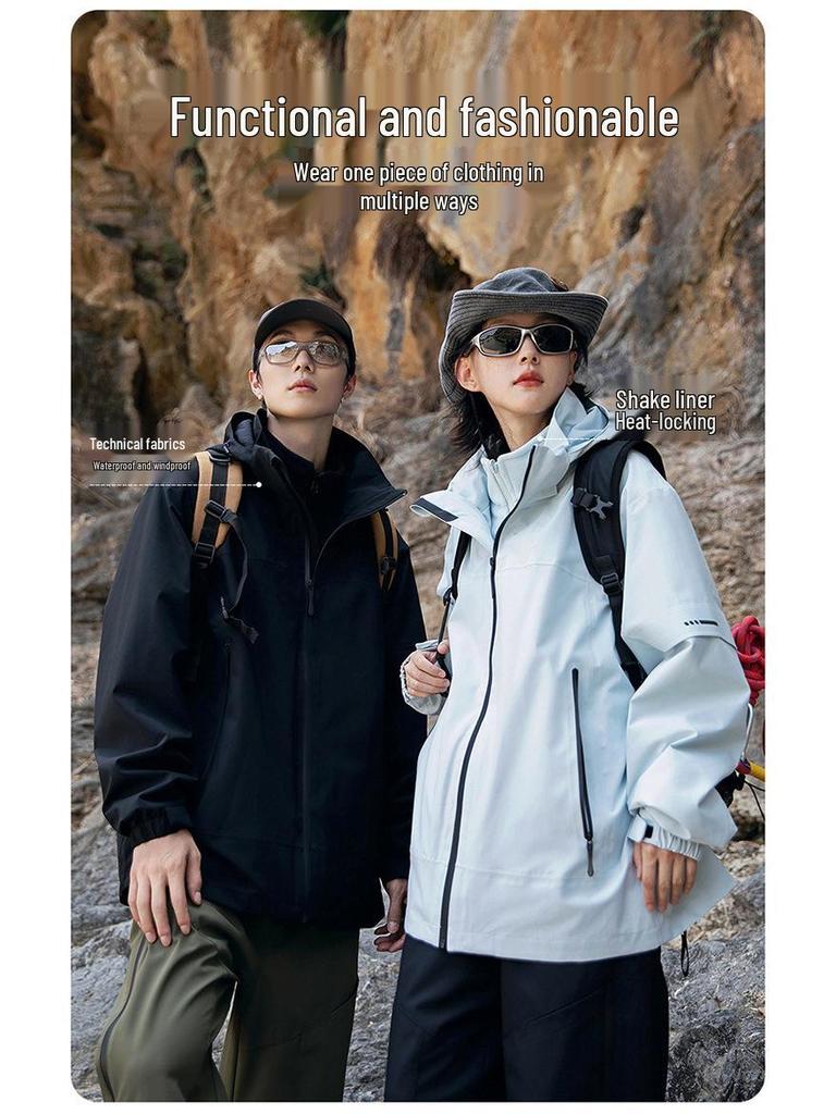 Men's Windproof Three-in-One Fleece Ski Jacket - Wear-Resistant, Heat-Sealed Winter Outerwear