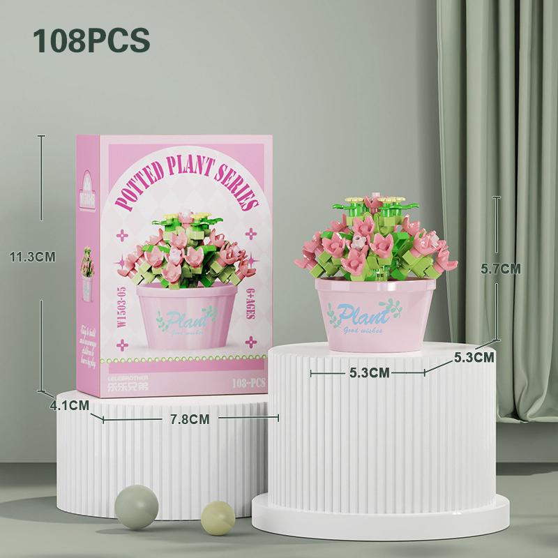 Flower Succulent Potted Model Building Block Diy Eternal Bouquet Home Desk Plant Decor Brick Girl Gift Children Toy