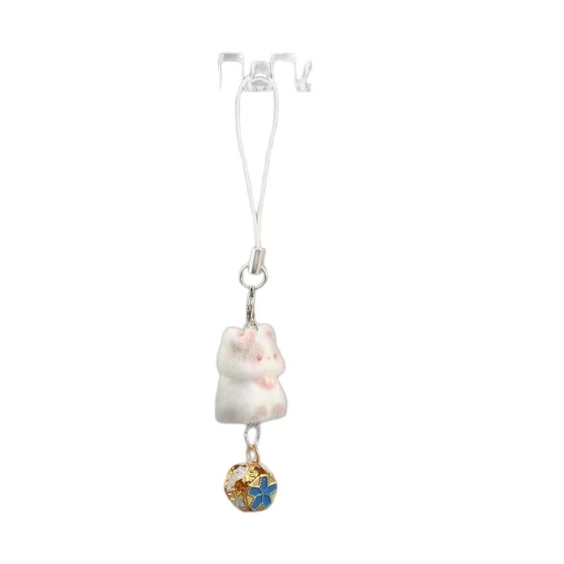 Lovely Cats Flock Design Soft Flocking Keychain Phone Charm for Keys Stylish Sturdy Accessory