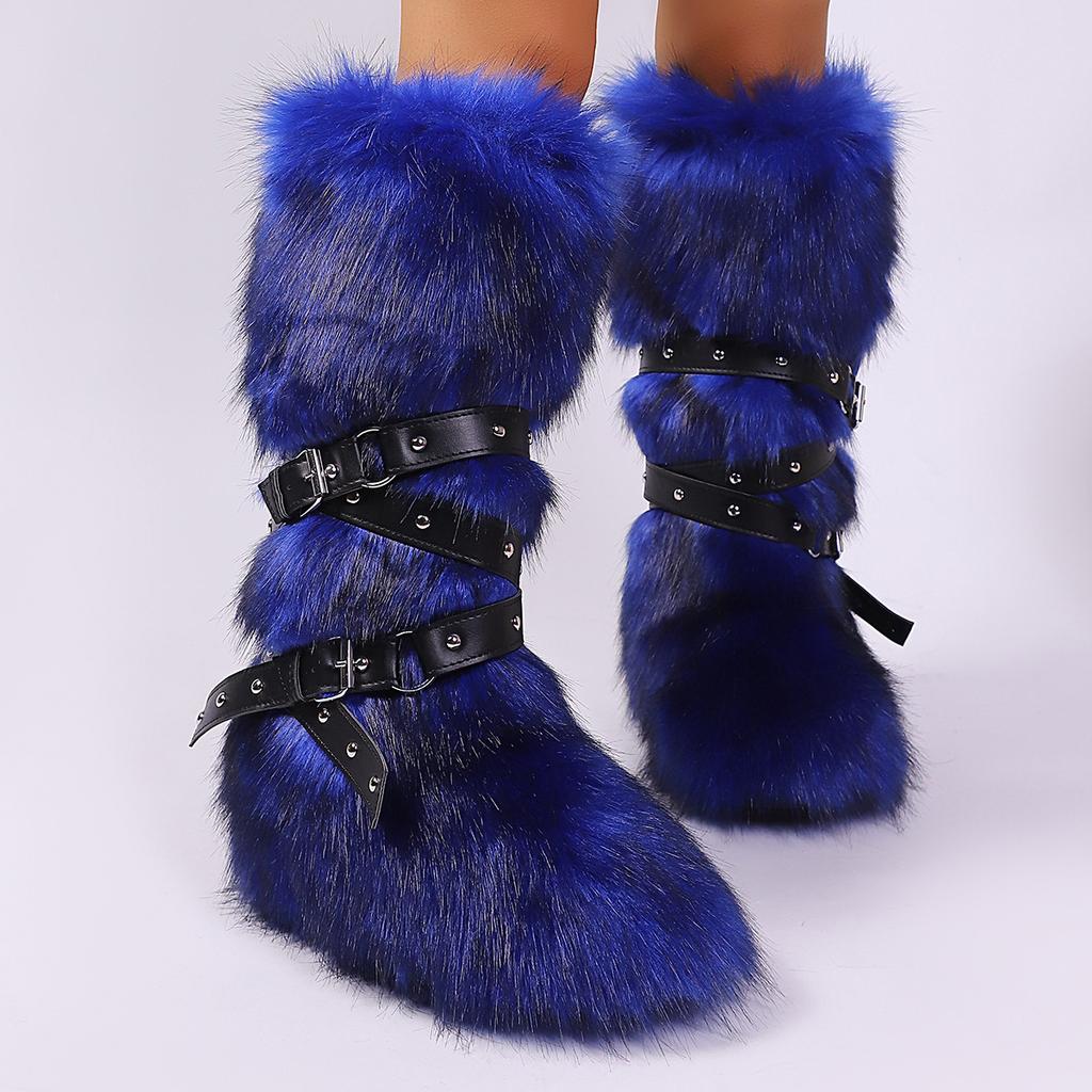 IPPEUM Winter Fur Boots 2025 Knee High Boots For Women Shoes Pink Red Purple y2k Snow Boots