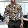 Men's Shirt, Ethnic Style Diamond Shaped Geometric Printed Long Sleeved Shirt, Business Casual Spring and Autumn Collar Shirt