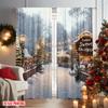 2pcs 2D flat printing Christmas Scene Curtain winter wonderland 101 100% Polyester Without Electricity Festive Wall Decor