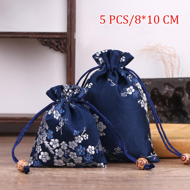 5Pcs Drawstring Pocket Chinese Style Pocket Jewelry Gift Wedding Candy Packaging Bag  Storage Bag Reusable Pouches