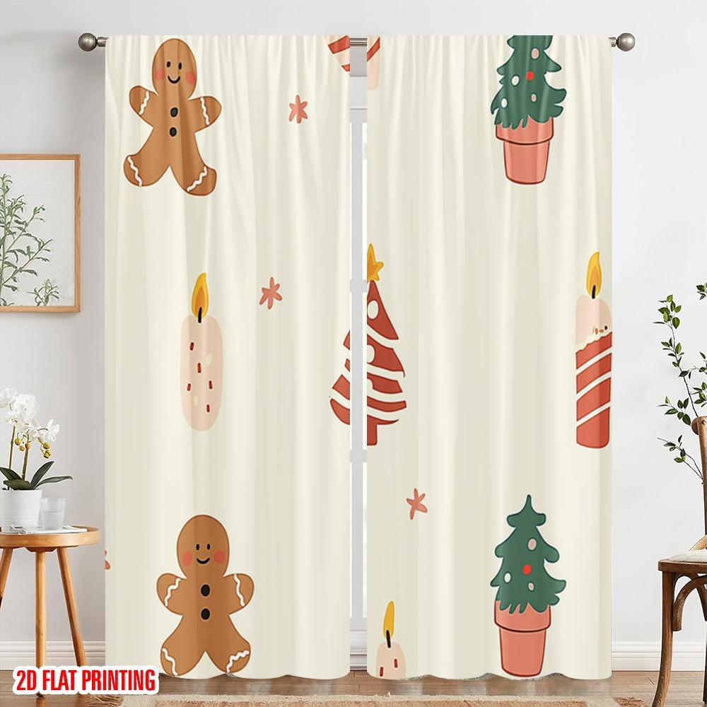 2 Stück, 2D-Flachdruck Druckvorhänge Niedlich Weihnachten Feiertag Vielseitig Polyester (ohne Stange) Außendekorationen Verwendung für