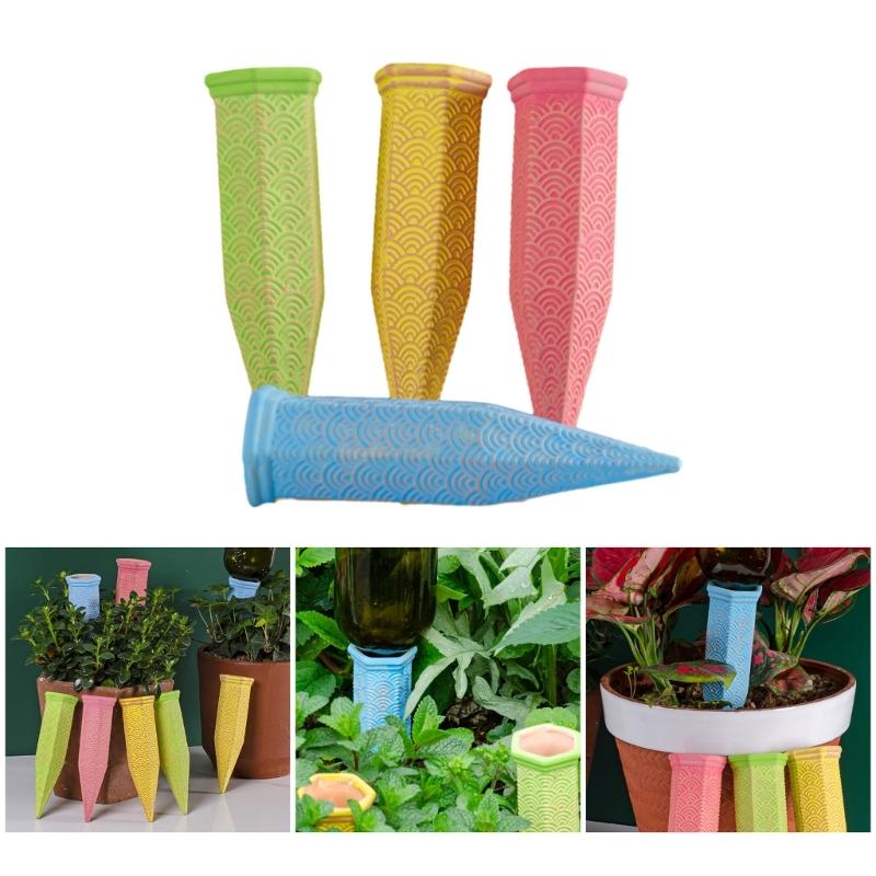 4Pcs Plant Self Watering Stakes Terracotta Automatic Plant Waterer Devices Water Irrigation System for Indoor/Outdoor