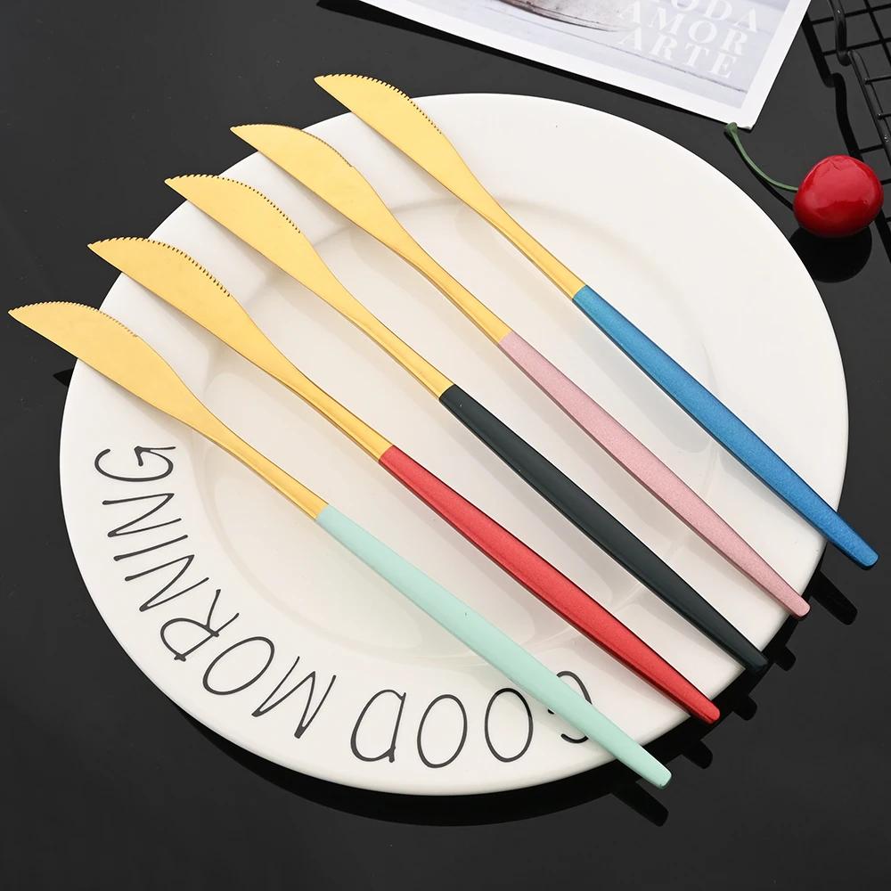 24Pcs/Set Mirror Black Dinner Knife Cutlery Set Table Knife Dinnerware Set Stainless Steel Tableware Home Kitchen Flatware