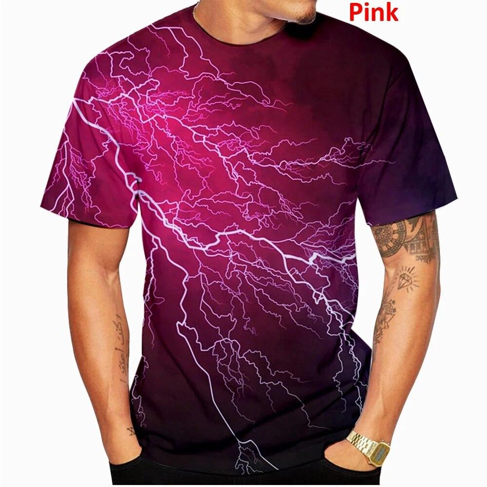 Maglietta estiva da uomo con stampa 3D di fulmini, unisex, casual, a maniche corte, stile Harajuku