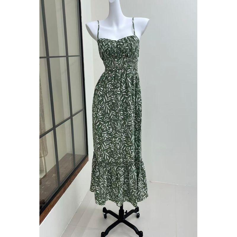 

French Mori Elegant Fresh Romantic V Neck Floral Slip Dress Unlock Autumn Travel Dress for Women Color 1 S
