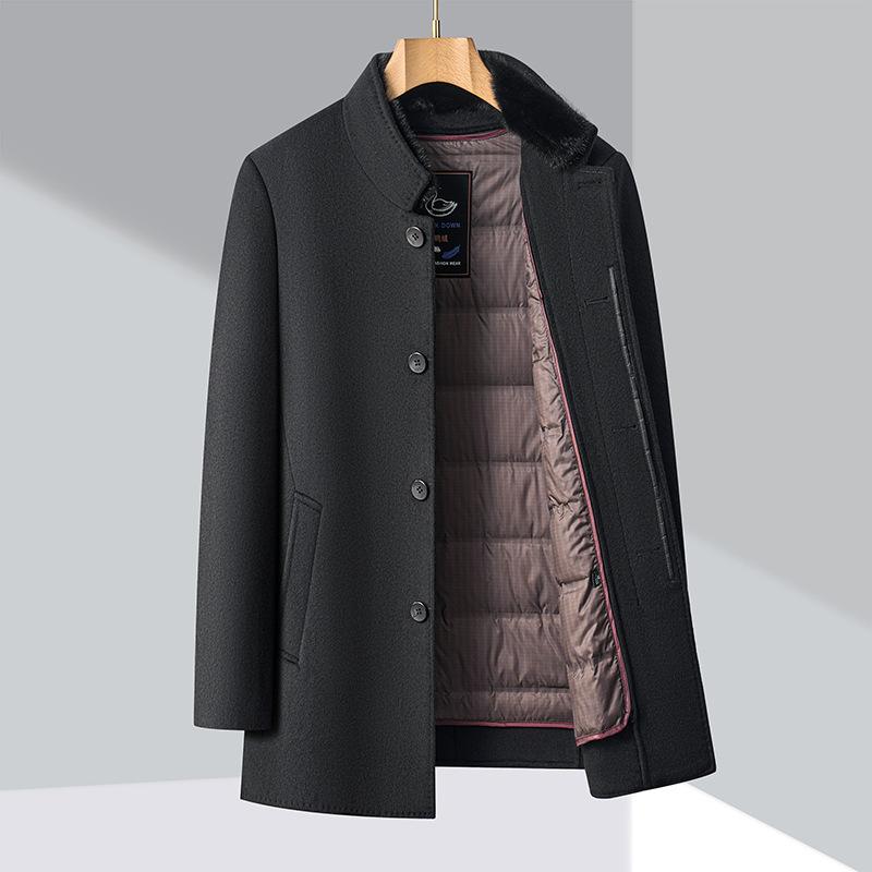 

Зимнее мужское шерстяное двухстороннее пальто, воротник из утолщенного меха норки, подкладка средней длины из кашемира на утином пуху, новый фасон 195