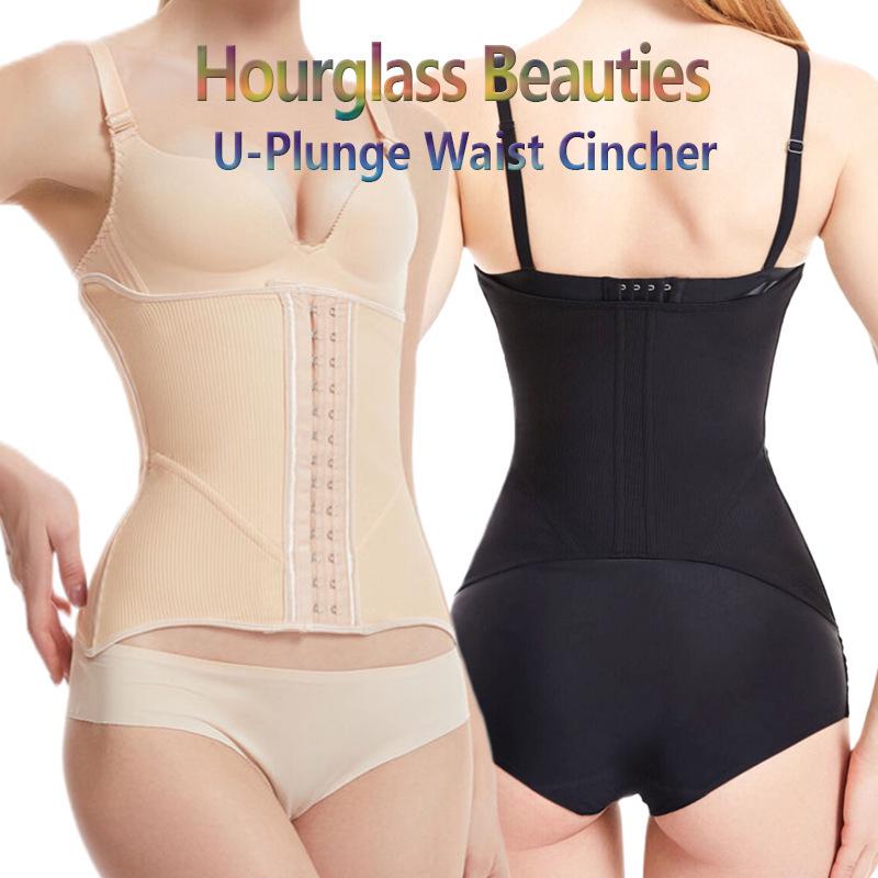 Luxurious Hourglass Waist Cincher: Abdominal Binder with Breast Support, 10 Steel Bones, 4 Rows, 13 Hooks for Postpartum Body Shaping.