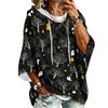 Women's 3/4 Sleeve Hooded Pullover Top with Halloween Print