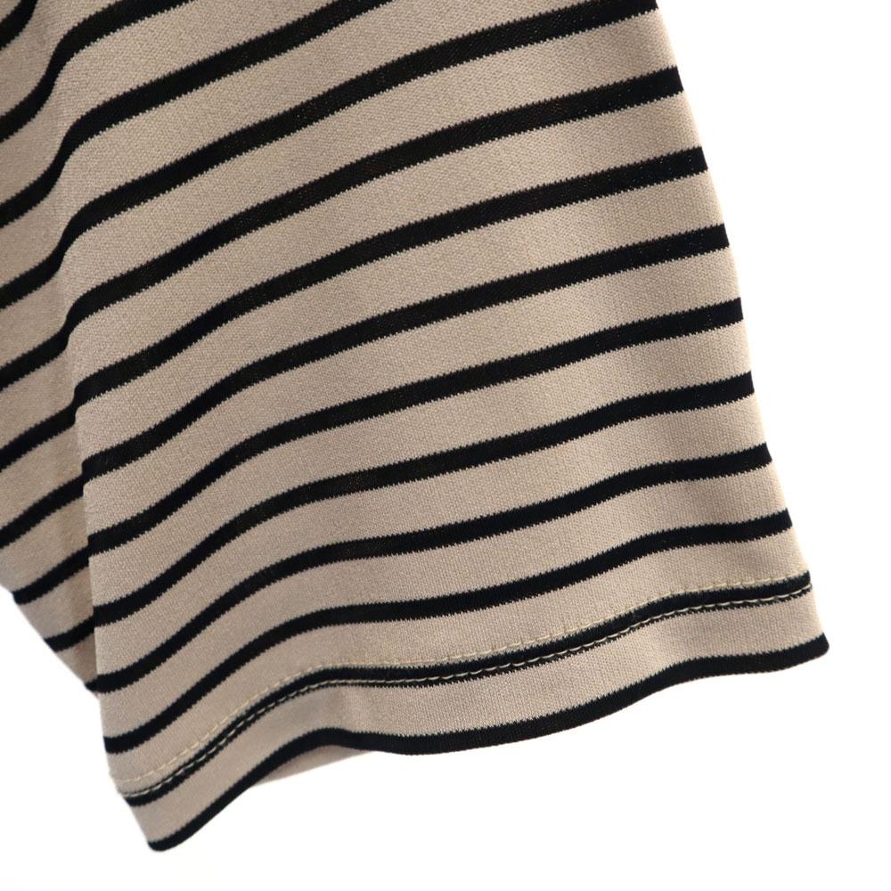 IMPRESSION Border Pattern Five-quarter sleeve one piece 36 beige Women Used