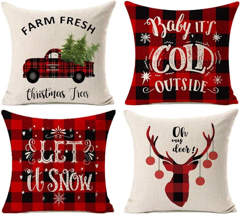 New Christmas Decoration Christmas Pillowcase 18 X 18 Inch Set of 4 Christmas Collection Cushion Pillowcases Custom Zipper Squar
