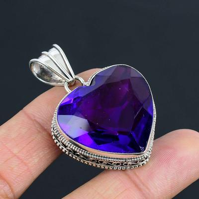 Ametist Değerli Taş Kolye Katı 925 Ayar Gümüş Kolye Takı Hediye Unisex İçin